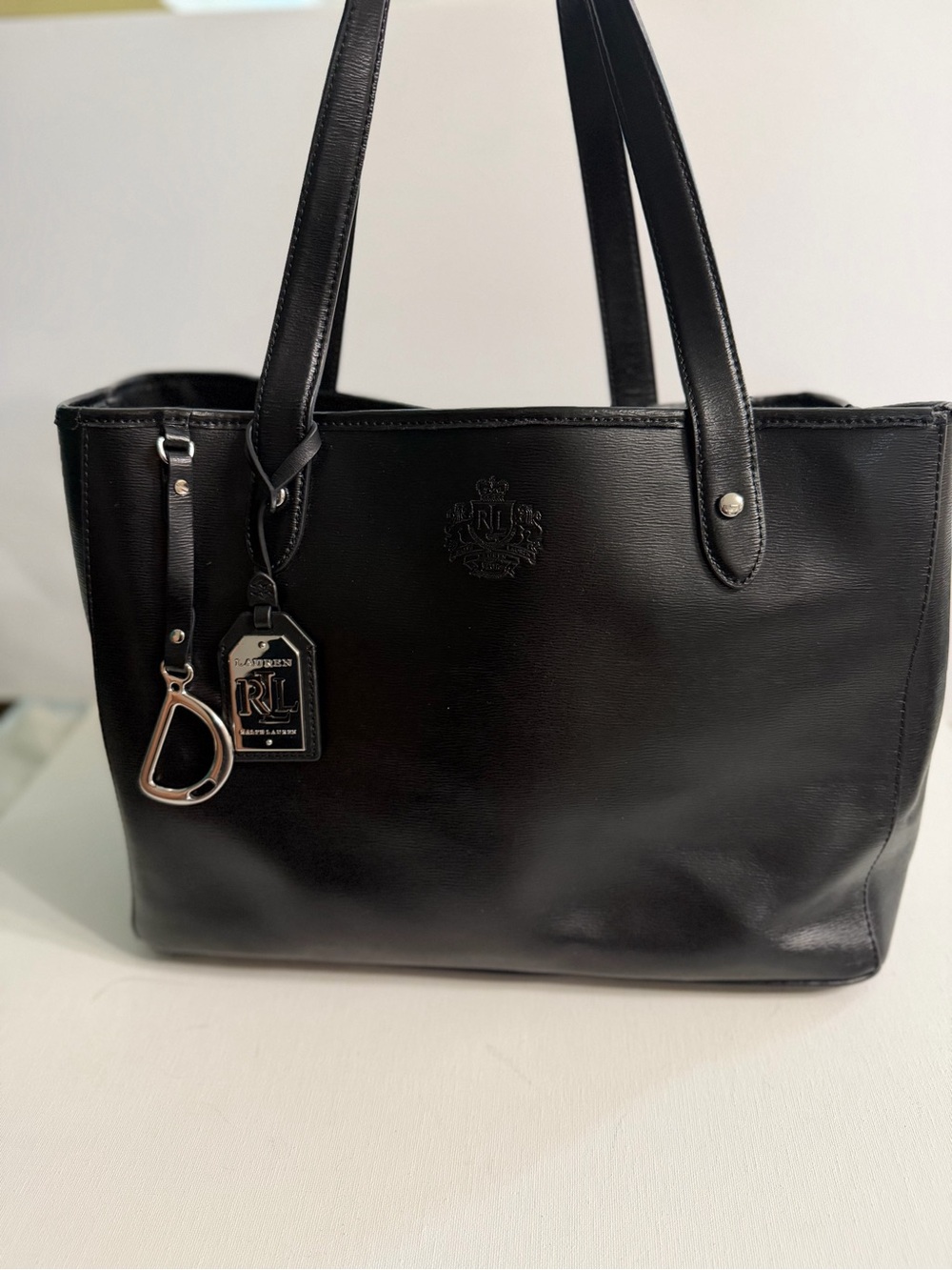 Ralph Lauren Black Leather Tote with Logo Tag